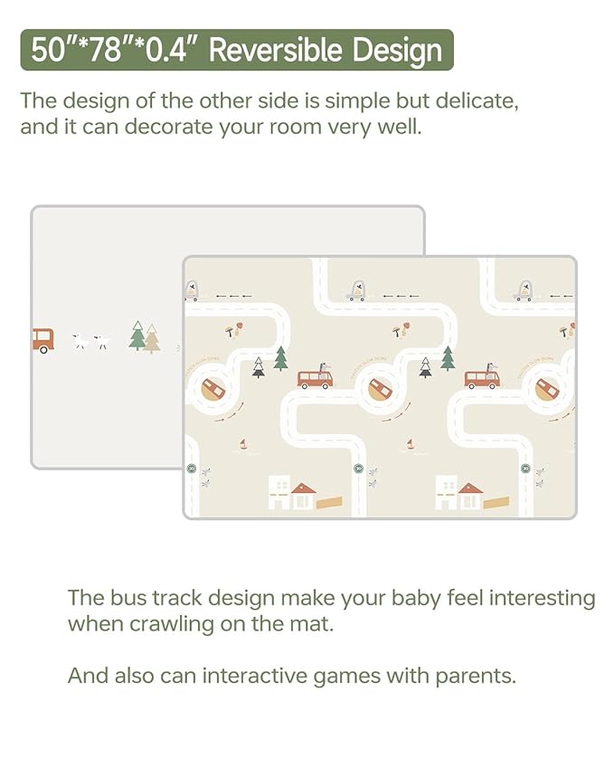 BG-BABYGO Baby Play Mat 50"*78" Foldable Foam Baby Play Mat for Floor Reversible Waterproof Playmats for Babies Boy and Toddlers Infants Edge Reinforcement Crawling Mat for Indoor&Outdoor&Travel