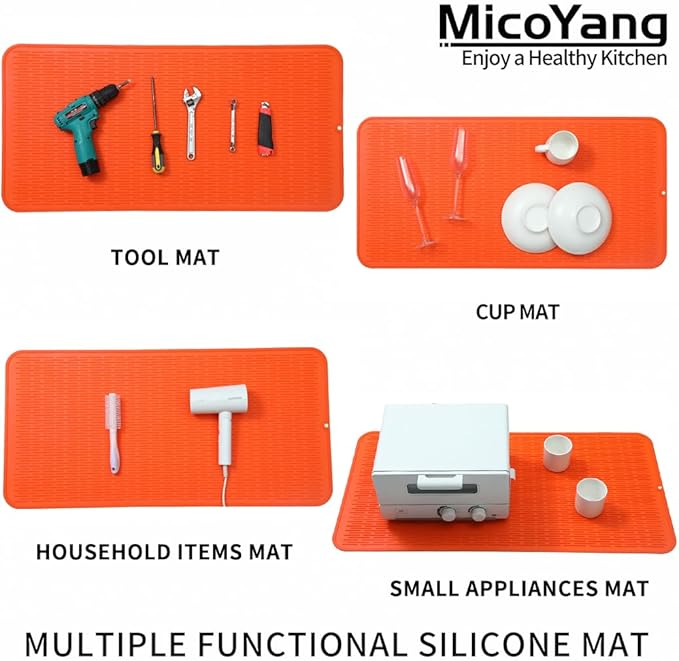 MicoYang Silicone Dish Drying Mat for Multiple Usage,Easy clean,Eco-friendly,Heat-resistant Silicone Mat for Kitchen Counter or Sink,Refrigerator or Drawer Liner Orange 5XL 36inches x 18inches