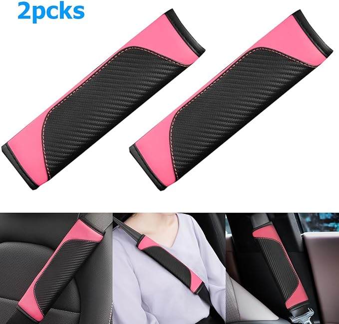 AUCELI 2PCS Car Seat Belt Cover, Carbon Fiber Seatbelt Shoulder Strap Covers, Breathable Leather Soft Harness Pad Protect Your Neck and Shoulder Compatible with Cars