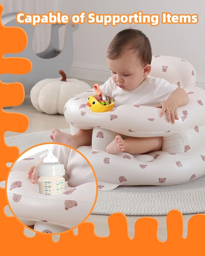 AGITVPS Upgrade Surround Inflatable Baby Seat for Babies 3-36 Months, Built in Air Pump Bumbo Seat with Tray, Baby Chair Sit Me up Floor Seat for Baby, Learning to Sit&Feeding (Surround-Bear)