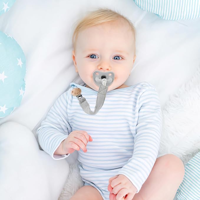 TYRY.HU Ribbon Pacifier Clip Holder,4 Pack Binky Paci Holder Clips, Pacifier Leash for Boys and Girls, Fabric Pacifier Strap Universal Fits for Most Pacifier, Styles & Teethers(Khaki,Grey,Green,Pink)