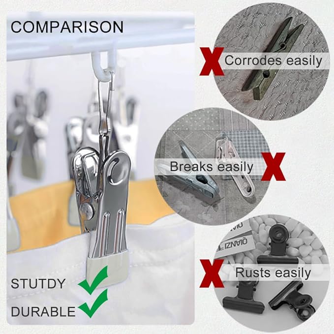 Multipurpose Heavy Duty Stainless Steel Clothespins, Clothes Pins for Laundry, Towel Drying Clips, Outdoor Clothespins for Socks, Towels, Snacks, Photo (66, Light Green)