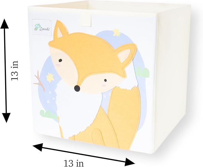 Queebi Fox Storage Cube- Organizer for Nursery, Playroom, Bedroom, Closet. Foldable Box 13x13x13 inches. Children's Toy Box, Diaper Caddy, Clothing Basket, Book Bin, Baby Essentials & Kids Gift
