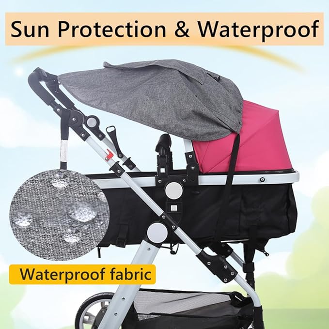 Universal Stroller Sun Shade UV Sun Protection Shade Blackout Cover Waterproof Baby Stroller Cover UPF50+ Pushchair Shield Canopy with Viewing Window Detachable Rain Sunshade Canopy Shield Pram Buggy