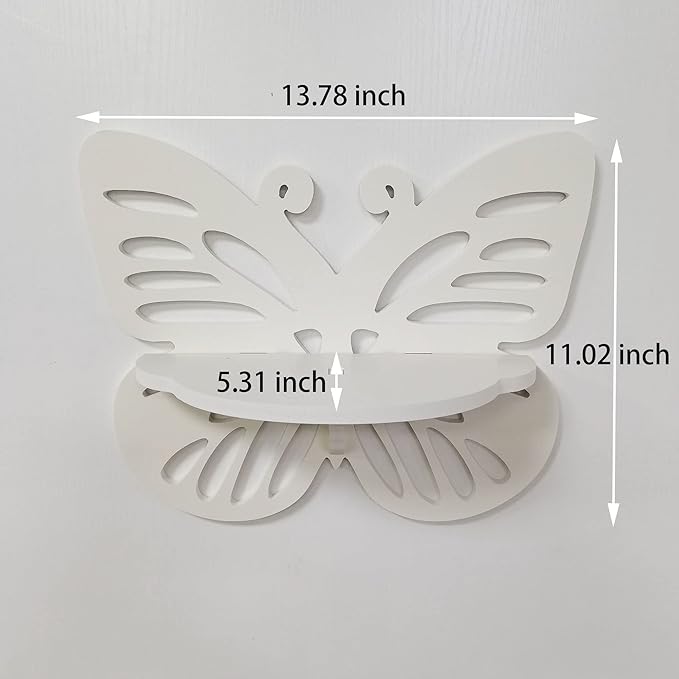 Butterfly Shaped Nursery Wall Deor Floating Shelf, Cute Wall Display Rack for Kid’s Room, Small Decorative Shelf Wall Mounted, White Hanging Wall Shelf for Toys, Plants and Decorations Storage, White
