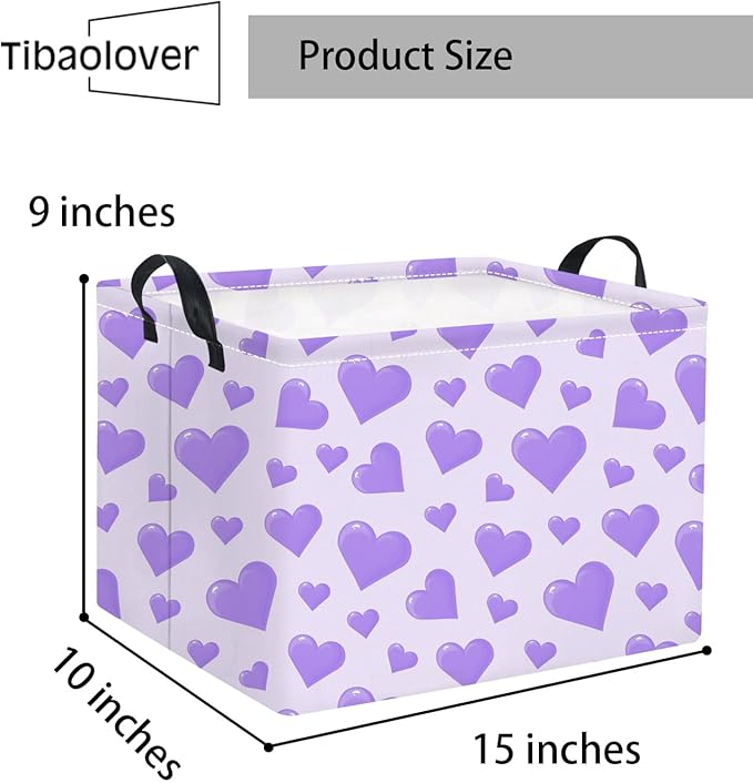 TIBAOLOVER Rectangular Valentines Basket for Women Girls Storage Bin Organizer Box Shelf Room Decor(Purple Heart)