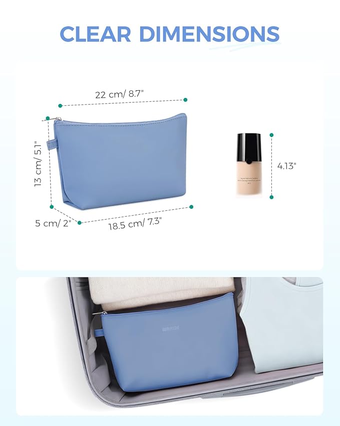 WANDF Cosmetic Bag for Women Makeup bag Organizer Mini Makeup Pouch for Purse Water Resistant Girls Gift(M-Blue)
