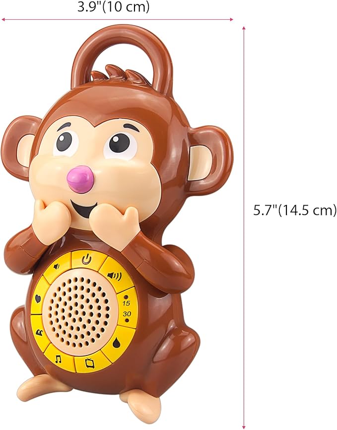 BIGMONAT Monkey Baby Sleep Soother with a White Noise Sound Machine Featuring 5 Soft Ambient Sounds, USB Rechargeable and Lullaby Machine for Sleeping Travel Baby Gift (Brown)