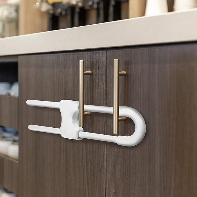 6 Pack Baby Proof Cabinet Locks, Adjustable U-Shaped Child Safety Locks for Cabinets, Drawers, Fridge, Closet | No Drill Baby Proofing Cabinet Latches with Secure Lock Button