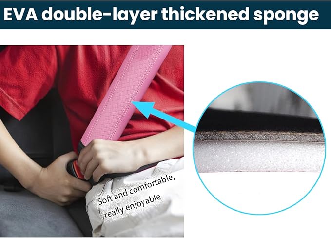 Car Seat Belt Pads, 2 Pack Fiber Leather Seatbelt Shoulder Strap Covers, More Comfort Driving & Protect Your Neck, Universal Safety Strap Cover for Auto SUV Truck Airplane Backpack (Pink)