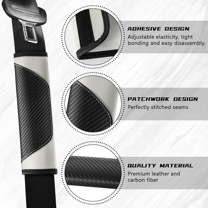 2PCS Car Seat Belt Cover Pad, Soft Carbon Fiber Leather Seatbelt Shoulder Protector for a More Comfortable Driving, Universal Safety Belt Strap Cover to Protect Your Neck (White)