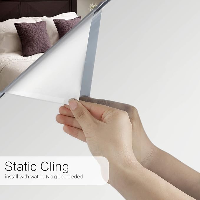 Volcanics One Way Window Privacy Film with Installation Tools 29.5 x 118 Inches, Sun Blocking Window Tinting Film for Home Heat Control Mirror Tint Film Static Cling, Silver