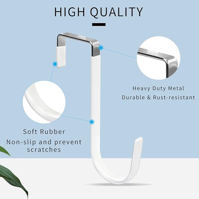 FYY Over the Door Hooks, 10 Pack Door Hangers Hooks with Rubber Prevent Scratches Heavy Duty Organizer Hooks for Living Room, Bathroom, Bedroom Hanging Clothes, Towels, Hats, Coats, Bags White