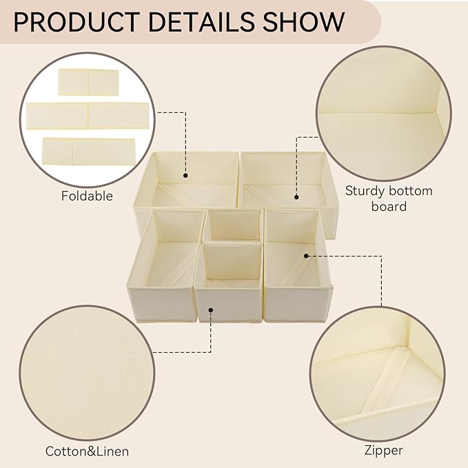 12 Pack Drawer Organizer Clothes Set,Foldable Fabric Closet Dresser Storage Dividers,Closet Organizer and Storage for Nursery,Underwear,Bra,Sock,Tie,Beige