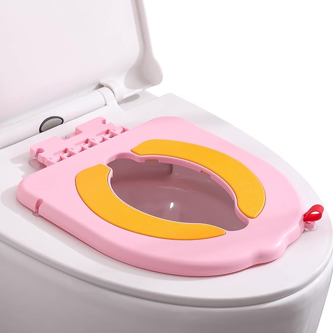 Portable Potty Training Seatï Upgraded Non-Slip-Anti pinch buttocks, No need to disassemble and install every time, saving a lot of time for Toddlers & Kids, Suitable for multi shaped toilets (Pink)