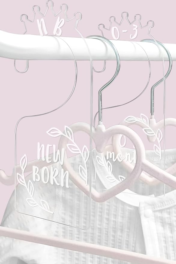 OneDream Baby Closet dividers Hanger separators - Set of 7 Baby Clothes dividers for Closet from Newborn to 24 Months, Acrylic Infant Clothes Divider Support DIY Pattern by Yourself
