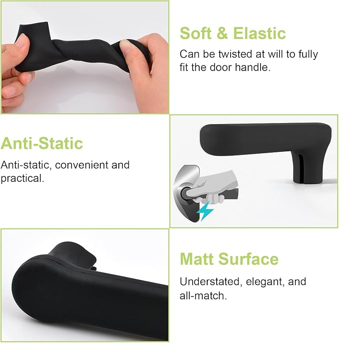 Door Handle Covers, 10Pcs Matte Black Door Knob Covers Silicone Door Handle Glove Covers Anti-Static Safety Door Knob Protector for Flat Square Door Levers