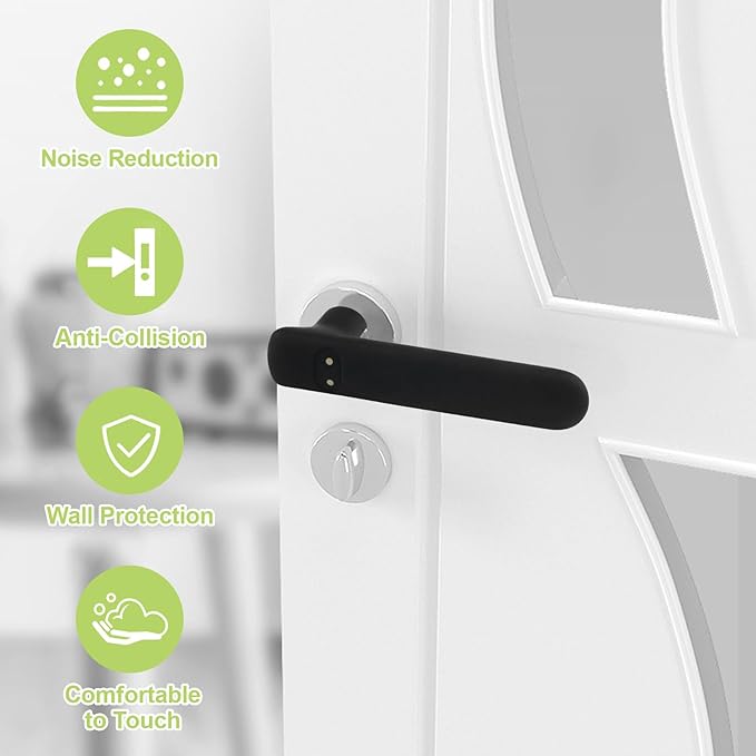 Door Handle Covers, 2Pcs Silicone Handle Gloves Cute Mask Design Safety Doors Knob Cover Anti-Static Knob Protector for Flat Square Door Levers (Black)