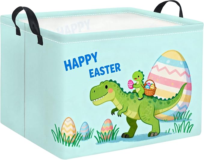 TIBAOLOVER Rectangular Easter Basket for Home Kitchen Baby Girls Basket Cute Storage Bin Organizer Shelf Book Room Decor(Cute Dinosaur)