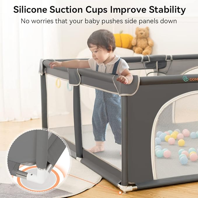 COMOMY Playpens for Babies and Toddlers, 79"x79" Baby Playard Extra Large, Safe and Non-Slip Baby Fence, Full Mesh Design, Indoor & Outdoor Kids Activity Center, Play Pens (Dark Grey)