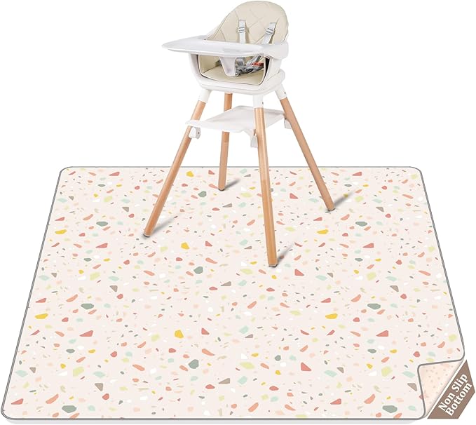 CLYMENE Splat Mat for Under High Chair | 51x51 Inch Anti-Slip Baby Splash Mat | Waterproof & Washable Spill Mat for Highchair Floor and Infant Play (Terrazzo Treasure)