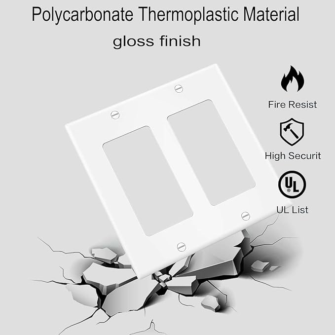 Decorator Wall Plates 2-Gang Switch Outlet Electrical Cover Plate Unbreakable Thermoplastic Faceplate for Light Receptacle Outlet Switch, White (10 Pack)
