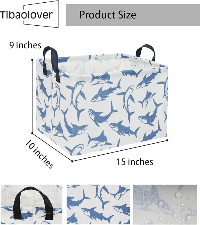 TIBAOLOVER Rectangular Shark Basket Kids Baby Storage Basket Cute Kids Toy Storage Bin Organizer Shelf Book Shark Room Decor(Blue Shark)