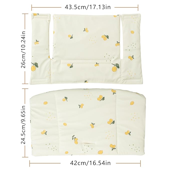 Baby Cushion Set Soft and Comfort High Chair Cushion for Infant, Toddler High Chair Accessories Easy to Clean and Install, Lemon White