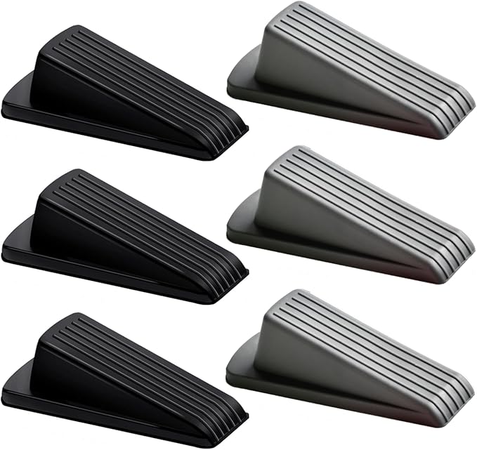 Door Stop, Door Stopper, Door Wedge, 6 Pack Rubber Door Stopper, Rubber Door Stops for Bottom of Door, Works on All Floor Types (Black Grey)