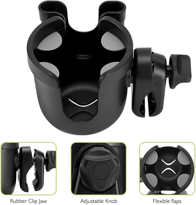 Accmor 2-in-1 Universal Cup Holder with Phone Holder, Stroller Cup Holders, Drinks Bottle Cage for Strollers, Wheelchairs, Walkers, Bicycles, Scooters ﻿