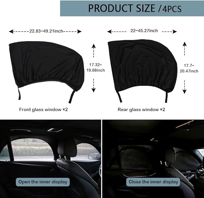 4PCS Car Window Shades with Zipper,Breathable Car Window Cover Baby Window Shades for Car,Camping Essentials Side Window Sun Shade for Privacy Protection Fits Most Cars