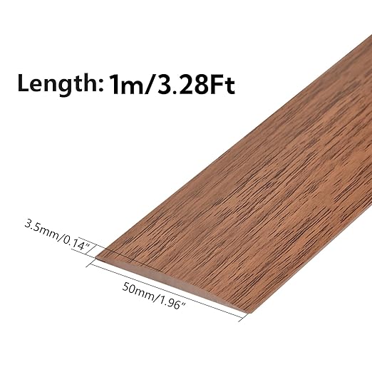 Vinyl Floor Transition Strip, Self Adhesive Floor Cover Strip PVC Laminate Threshold Strip Bar Flat Divider Strip for Joining Floor Gaps, Doorways Threshold, Carpet, 2" Wide (Brown Wood Grain, 3.28Ft)