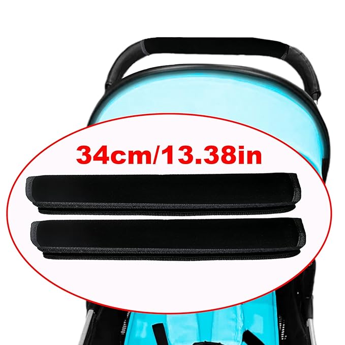 2 Pack 13.38 * 5.51in Armrest Handle Cover,Universal Pushchair Protector Handlebar Sleeve Bumper,Dust Proof Handle Accessories Removable Fabric Pushchair Case Grip Bar Replacement Covers(Black)