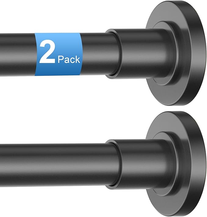 CorkLatta 2 Pack Black Shower Curtain Rod 31 to 68 Inch,1 Inch Diameter Adjustable Spring Tension Stainless Steel Telescoping Rod,Easy Install,No Rust