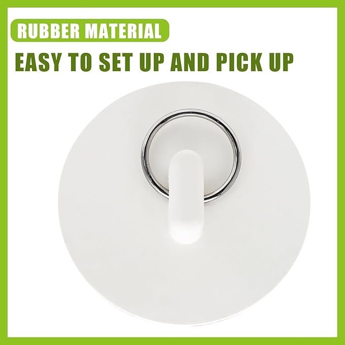 2 PCS 1-5/8 Inch to 1-3/4 Inch Rubber Drain Stopper with Hanging Ring, White Tub Drain Stopper, Sink Stopper Drain Plug, Rubber Sink Plug for Bathroom, Bathtub, Sewers and Kitchen