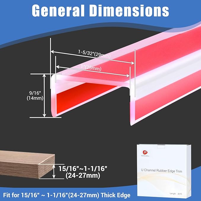 Clear Rubber Edge Trim, Self-Adhesive Clear Rubber Edge Trim, Edge Protector for Cabniet, Glasses or Plywood, Silicone Rubber Material, White Color, Fit 1"(25mm), U Channel Edge Guards