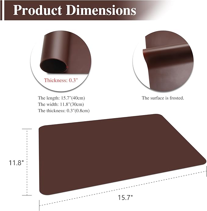 3Pcs 15.7"x 11.8"x 0.03" Brown Silicone Table Mat, Silicone Placemats for Kitchen Counter, Jewelry, Painting