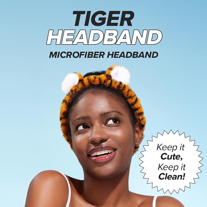 I DEW CARE Face Wash Headband - Tiger | Adorable Design, Perfect for Washing & Cleansing, Makeup and Spa, Bath, Skincare, Quick Dry, Soft & Fuzzy, Non Slip, Reusable, Teen Girls Stuff