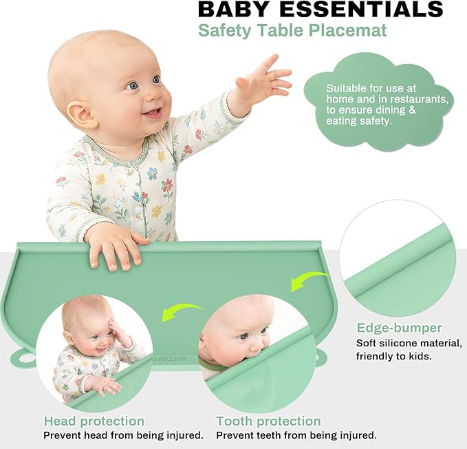 Large Silicone Suction Mat, 17" x 12" Thick Mats with Edge-Bumper, Raised Edge Leakproof, Non-Slip for Kids Toddler Baby Essentials Table Placemat, Restaurant Eating, Plates, Art, Craft & Painting