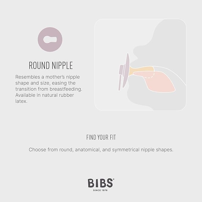 Bibs Colour Pacifier 2-Pack | BPA Free Soother, Round Nipple. Natural Rubber Latex,