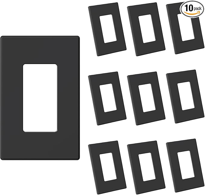 AIDA 1-Gang Screwless Decorative Wall Plates, Standard Size Unbreakable Thermoplastic Faceplate Cover for Decorator Receptacle Outlet Switch, UL Listed (10 Pack, Matte Black)