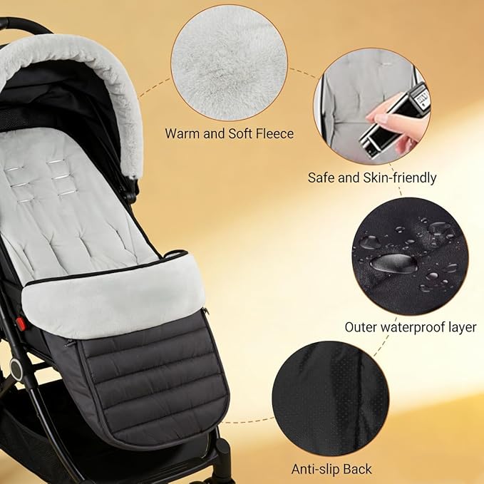 2 in 1 Baby Stroller Cushion Bunting Bag Removable Windproof Footmuff Toddler Warm Pushchair Seat Mat Cushion Outdoor Thicken Cushion Kids Warm Leg Protector Bag Stroller Liner