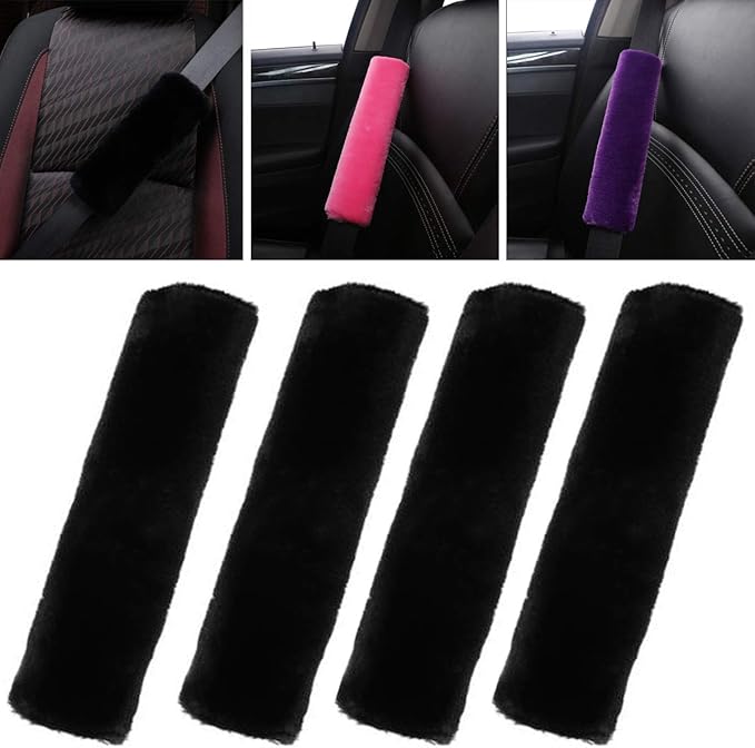 4 Pack Car Seat Belt Pads Shoulder Cover Baby Safety Belt Protector with Adjustable Soft Plush Strap Protect Neck and Shoulder (Black)