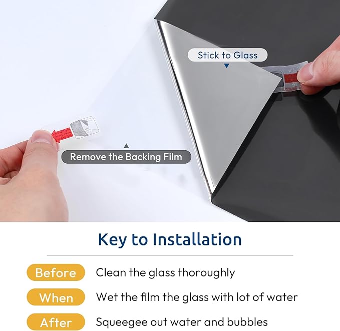 rabbitgoo Window Privacy Film One Way Window Tint for Home, Removable Reflective Heat Sun Blocking Anti UV Glass Door Covering, Mirror Tinting Film House Office, 23.6 in X 6.5 Feet, Black Silver