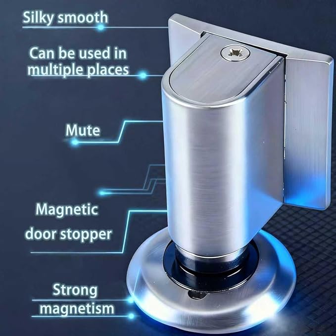 LKKYUP Magnetic Door Stopper for Floor Use, Wall & Floor Compatible Door Wedge Stopper, Bottom Mounted Stopper, No Drill Adhesive Stopper, Magnetic Catch, Wall Protector, Quiet Hold, MetallicGray