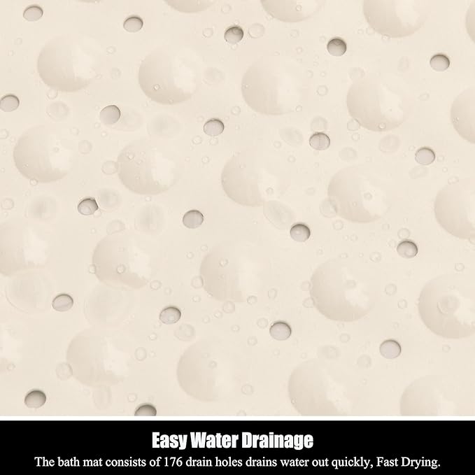 Bathtub and Shower Mats, 28 x 15 Inch Non-Slip Bath Mat, Machine Washable Bath Tub Mat with Suction Cups & Drain Holes for Bathroom, Beige