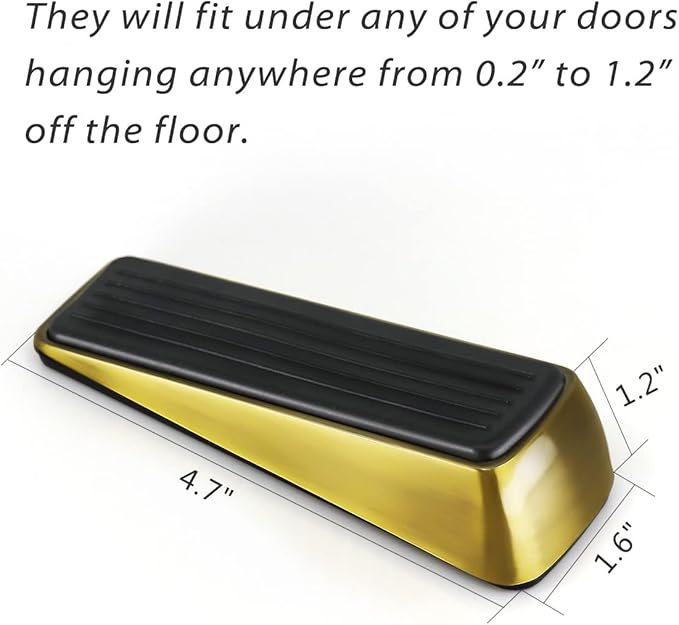 2 Pack Gold Door Stopper - Modern Brass Heavy Duty Door Stop - Large Wedge Holds Doors Firmly and Doesn't Budge - Made of Rubber and Zinc Alloy, Door Weights for Home Premium Door Stopper Office(Gold)