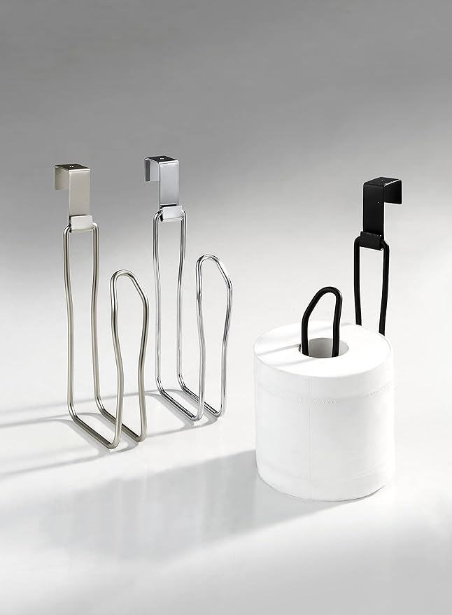 SunnyPoint Over The Tank Toilet Tissue Paper Roll Holder Dispenser and Reserve for Bathroom Storage and Organization - Metal, Hanging, Holds 1 Roll (Chrome)