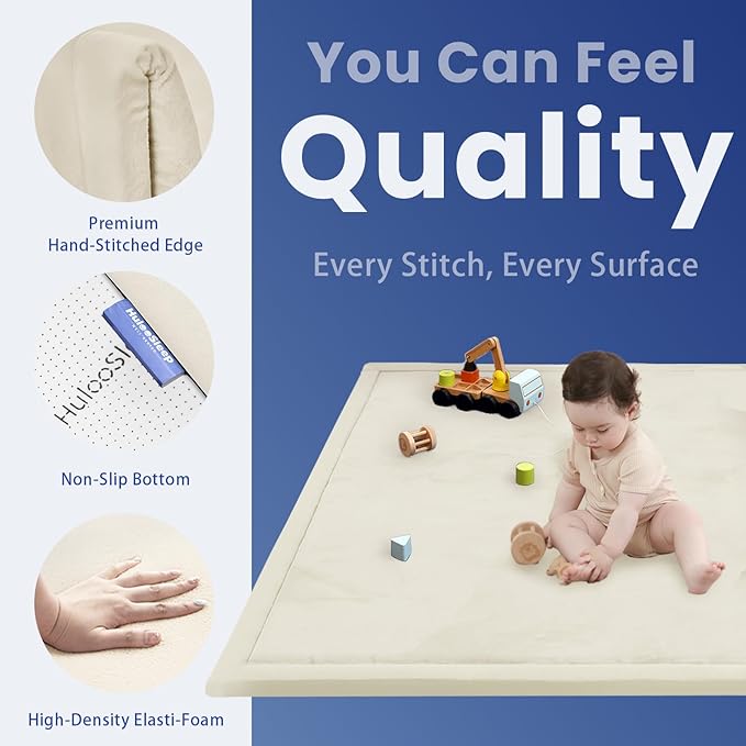 Extra Large 79"x118" Baby Activity Play Mat for Floor, 1.3" Thick Elasti Foam for Tummy Time & Crawling, Non-Slip Nursery Rug for Infants, Toddlers & Kids, Tatami Style Mat for Yoga, Living Room, Classroom & Playroom(Cream)