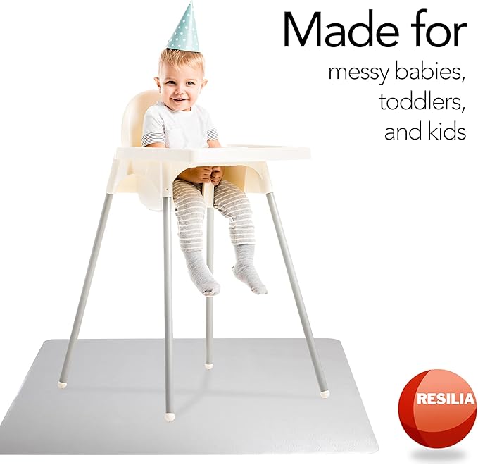 RESILIA - Under High Chair Splat Mat, Premium Heavy-Duty Spill & Splash-Proof, Swirl Spiral Pattern, Vinyl Prevents Stains & Damage from Food, Arts & Crafts, 48 Inch x 48 Inch, Clear, Made in The USA